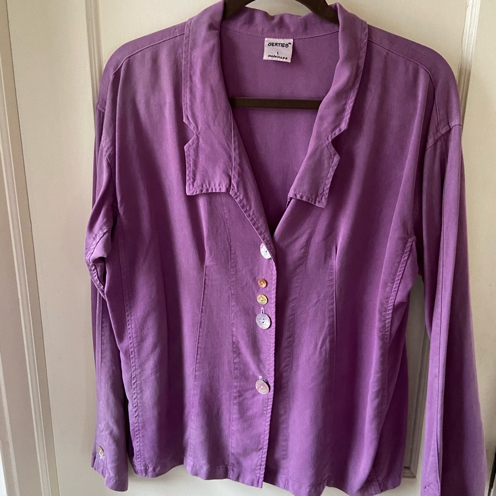 GERTIES Women’s Dark Lavender 100% Lyocell/Tencel Boxy Jacket Sz L - Picture 2 of 7